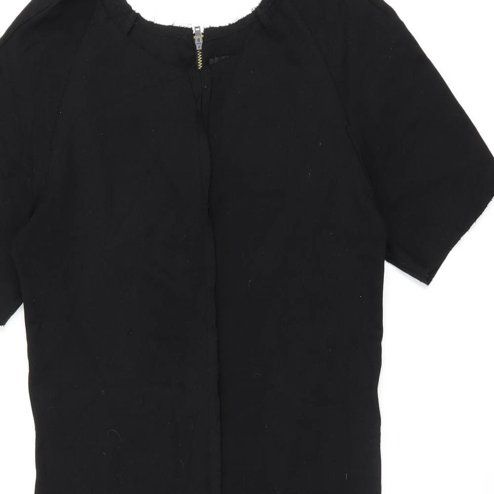 Zara Womens Black Polyester Bodycon Size M Boat Neck Zip