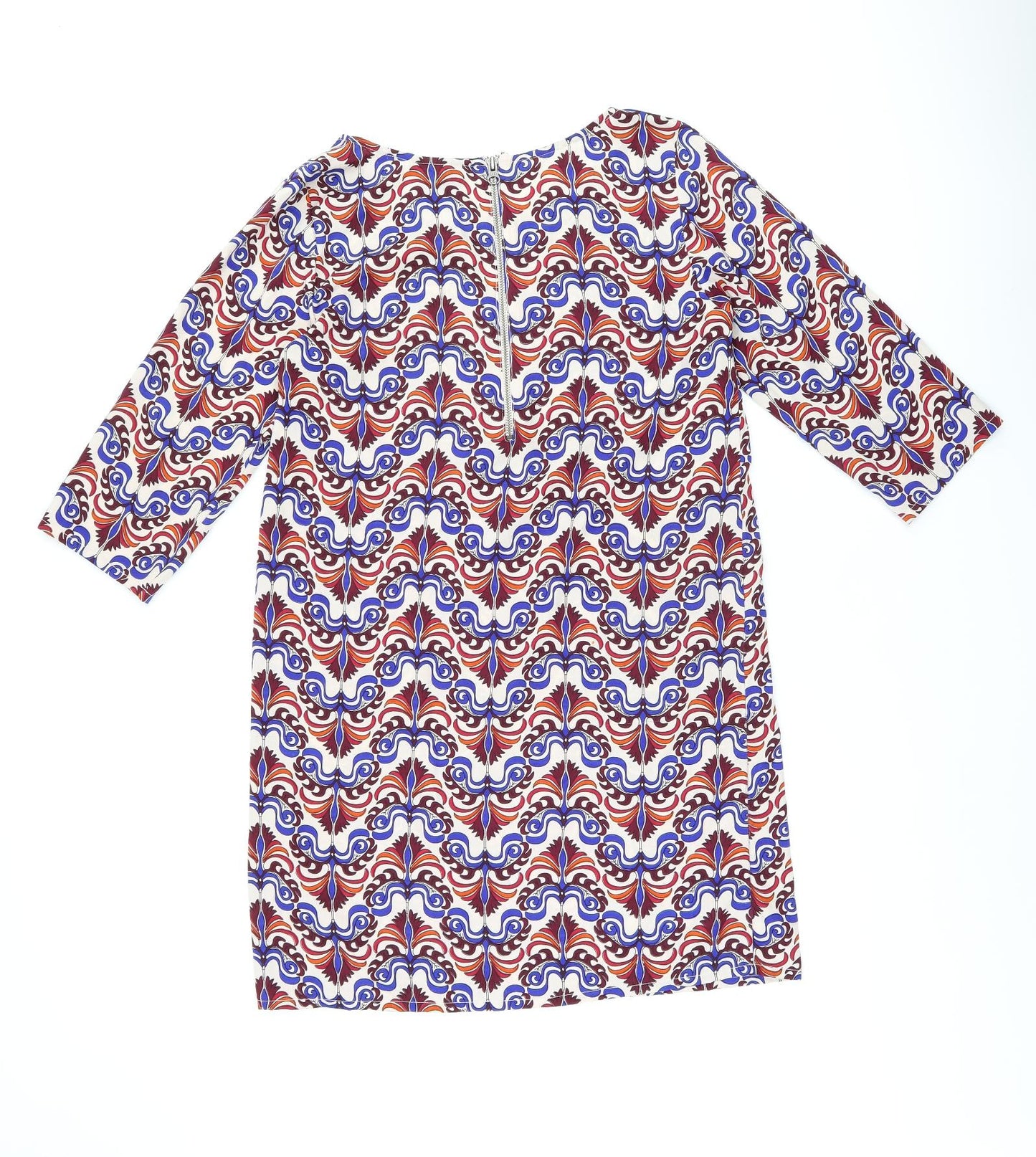 ICHI Womens Multicoloured Geometric Polyester Shift Size S Boat Neck Zip
