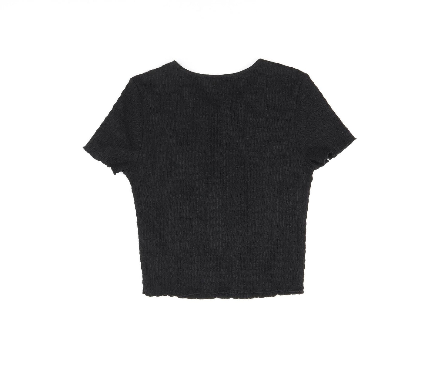 H&M Womens Black Polyester Cropped T-Shirt Size S Round Neck