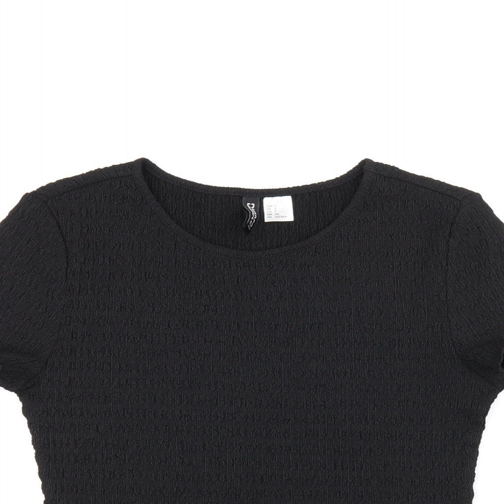 H&M Womens Black Polyester Cropped T-Shirt Size S Round Neck