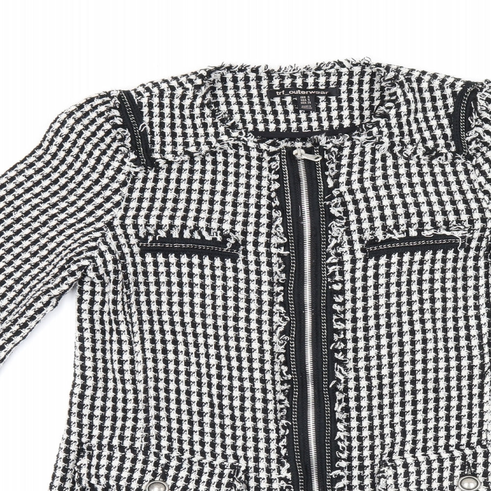 Zara Womens Black Geometric Jacket Size S Zip - Houndstooth