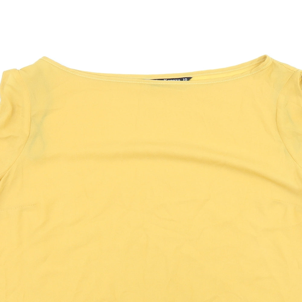 Marina Kaneva Womens Yellow Polyester Basic Blouse Size 10 V-Neck - Cold Shoulders
