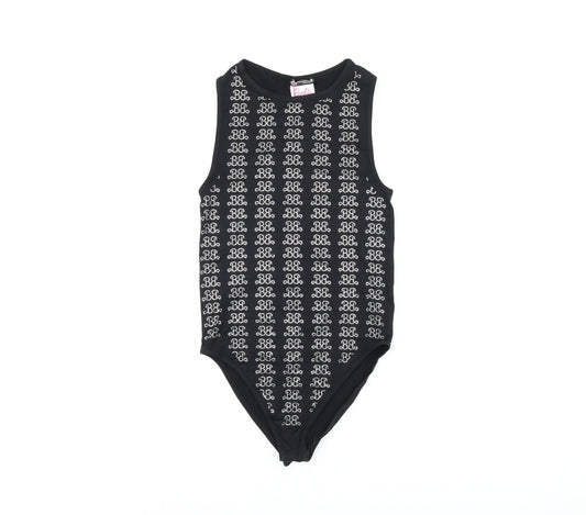 Zara Womens Black Geometric Polyamide Playsuit One-Piece Size XS Snap - Barbie