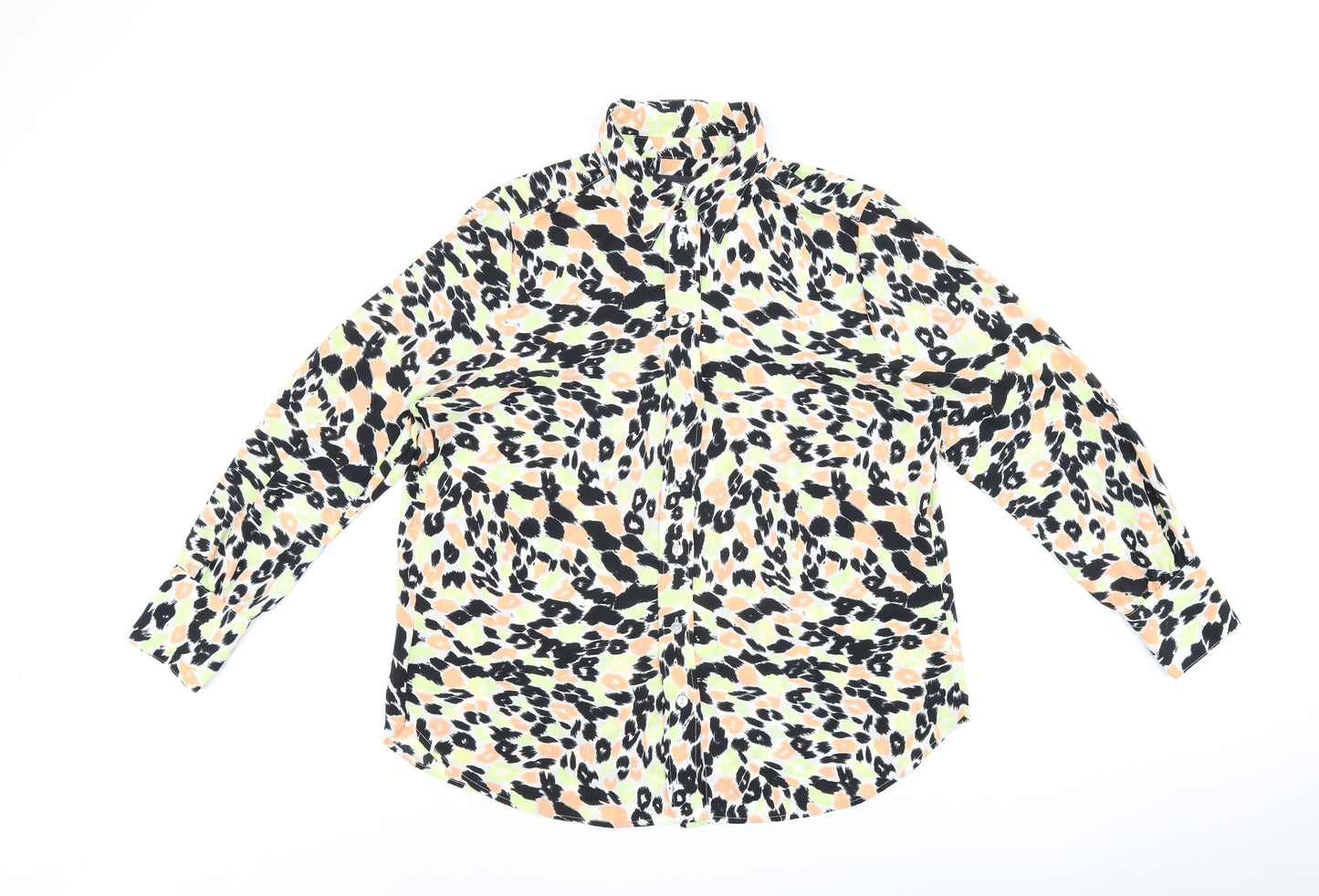 Marks and Spencer Womens Multicoloured Animal Print Polyester Basic Button-Up Size 14 Collared
