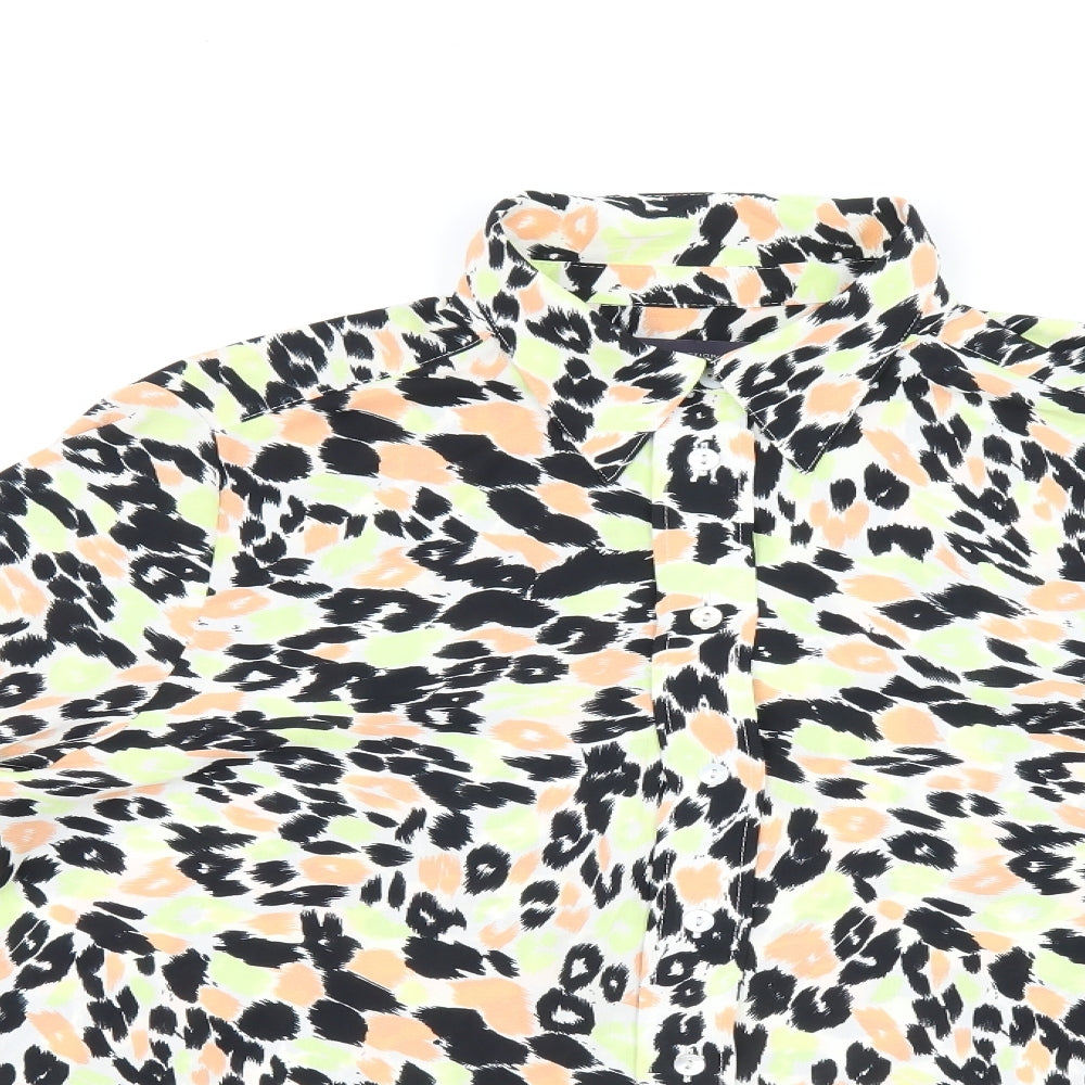 Marks and Spencer Womens Multicoloured Animal Print Polyester Basic Button-Up Size 14 Collared