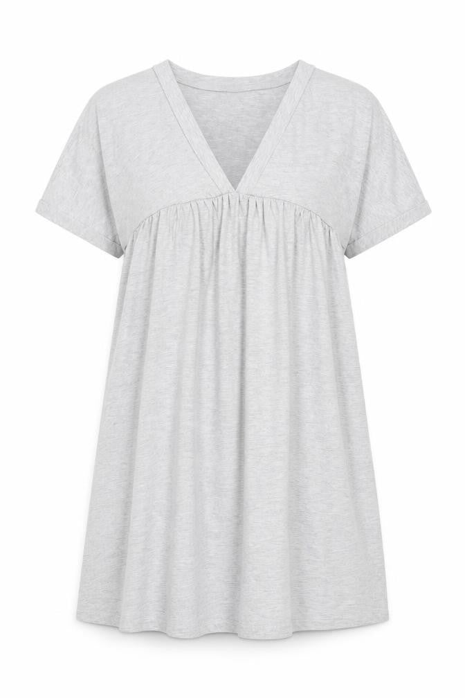 Front view of ASOS women’s grey polyester shift, size UK 8, v-neck pullover