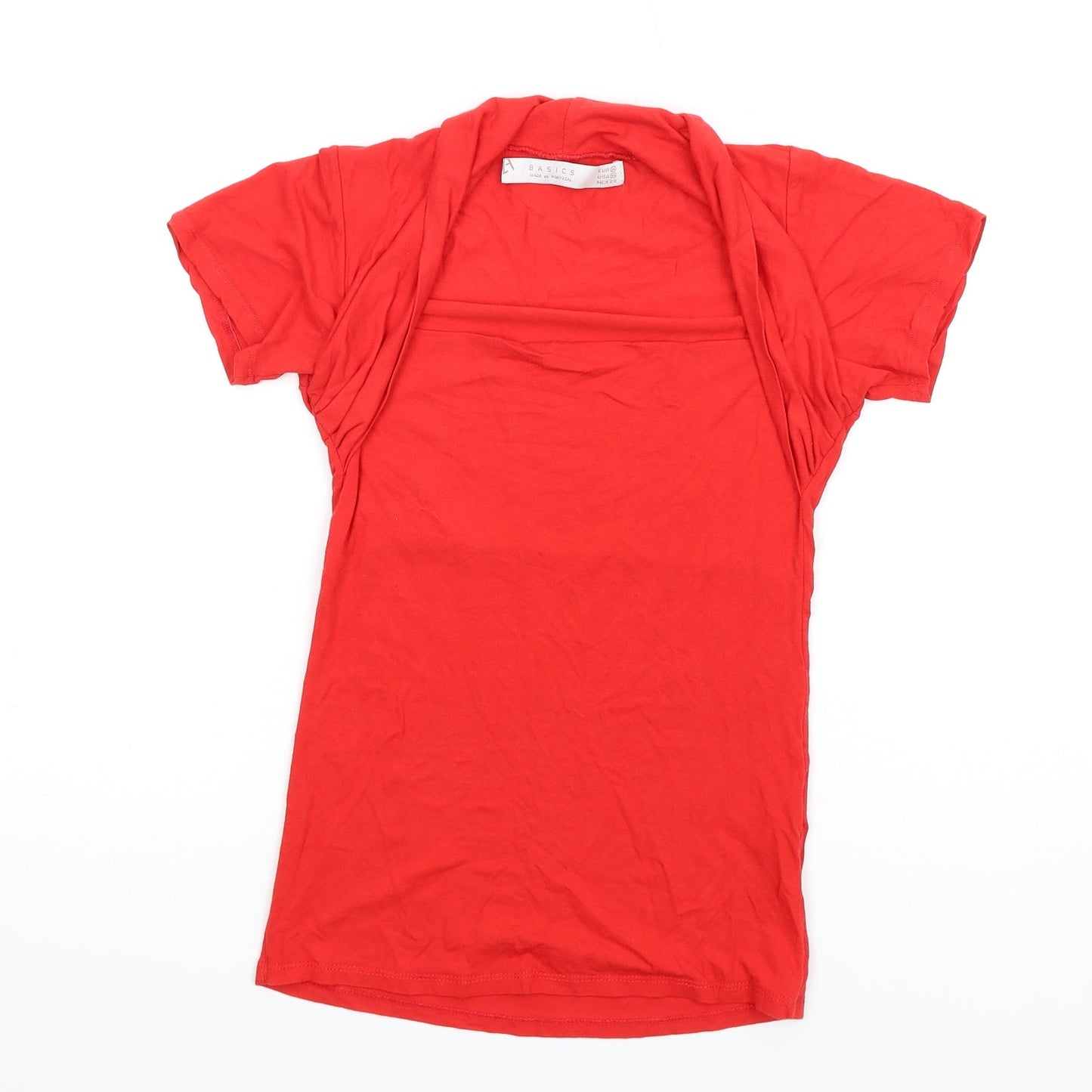 Zara Womens Red Viscose Basic T-Shirt Size M Square Neck