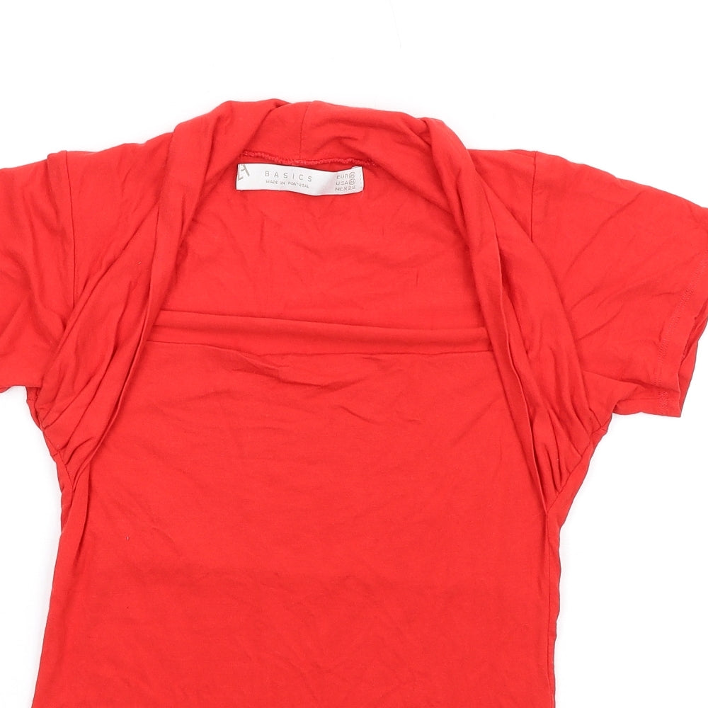 Zara Womens Red Viscose Basic T-Shirt Size M Square Neck