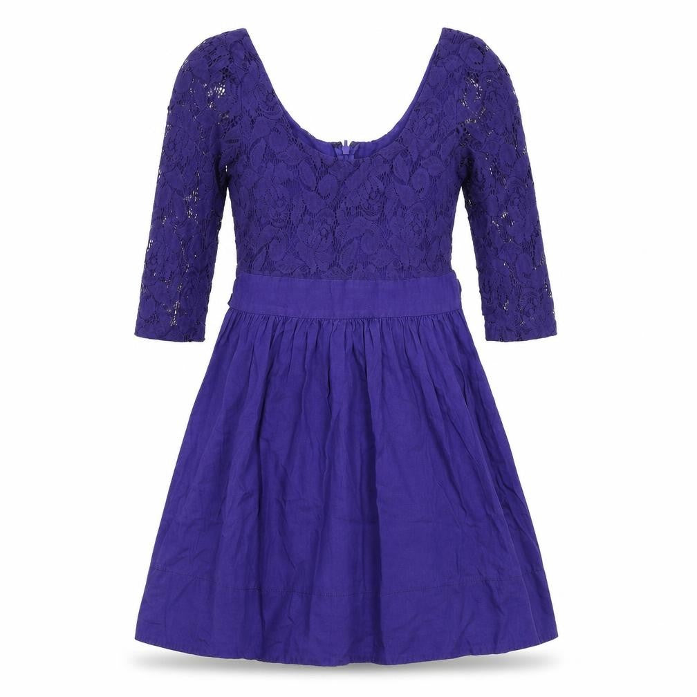 Topshop Womens Purple Cotton Fit & Flare Size 10 Scoop Neck Zip
