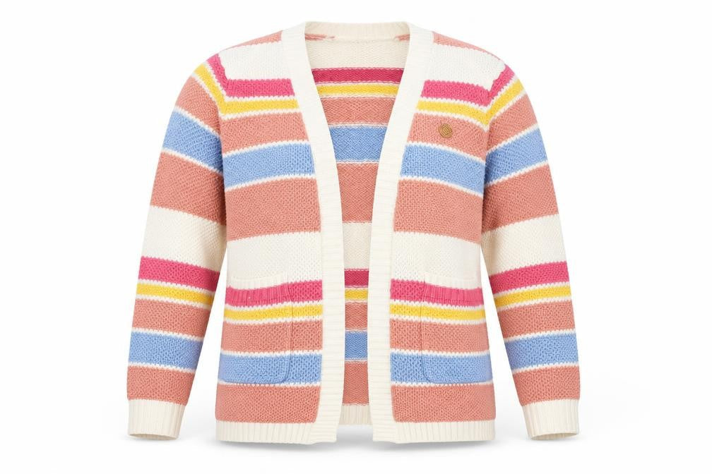 Piping Hot Womens Multicoloured V-Neck Striped Acrylic Cardigan Jumper Size 12