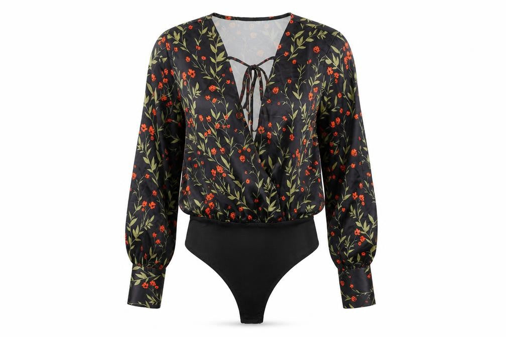 Missguided Womens Black Floral Polyester Bodysuit One-Piece Size 10 Snap