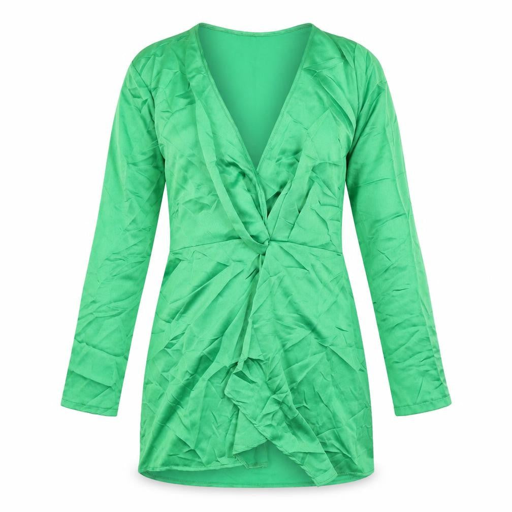 PRETTYLITTLETHING Womens Green Polyester Mini Size 12 V-Neck Zip