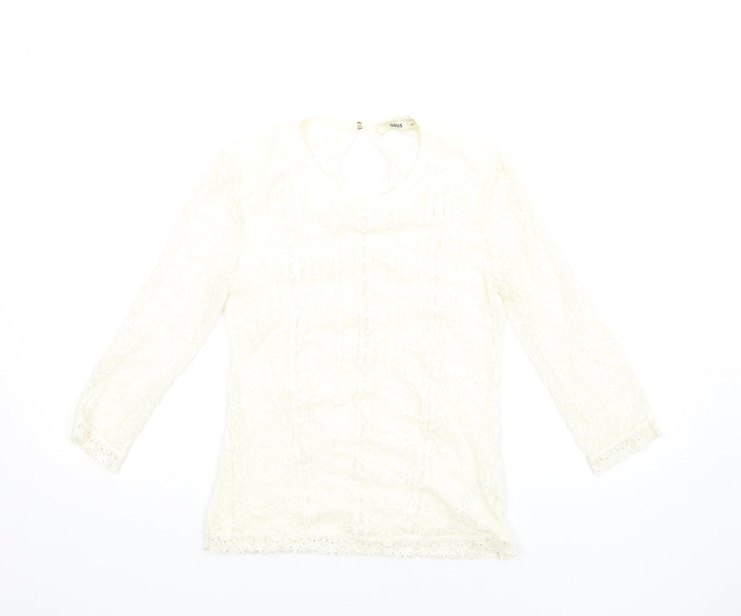 Oasis Womens Ivory Polyamide Basic T-Shirt Size XS Round Neck
