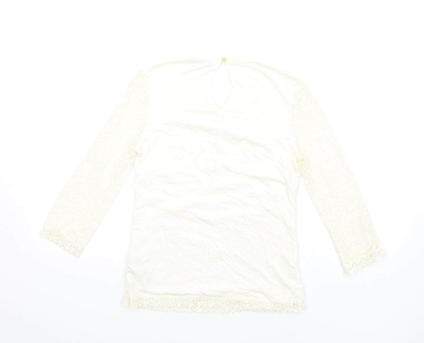 Oasis Womens Ivory Polyamide Basic T-Shirt Size XS Round Neck
