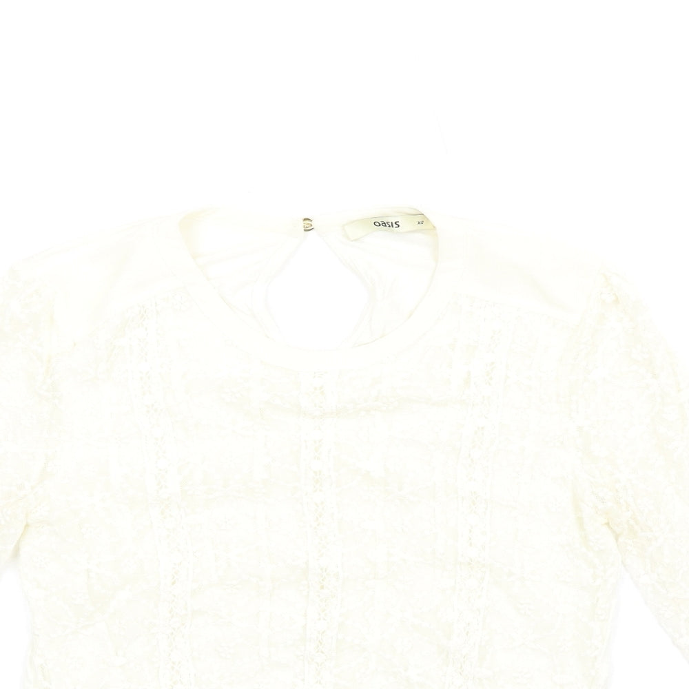 Oasis Womens Ivory Polyamide Basic T-Shirt Size XS Round Neck
