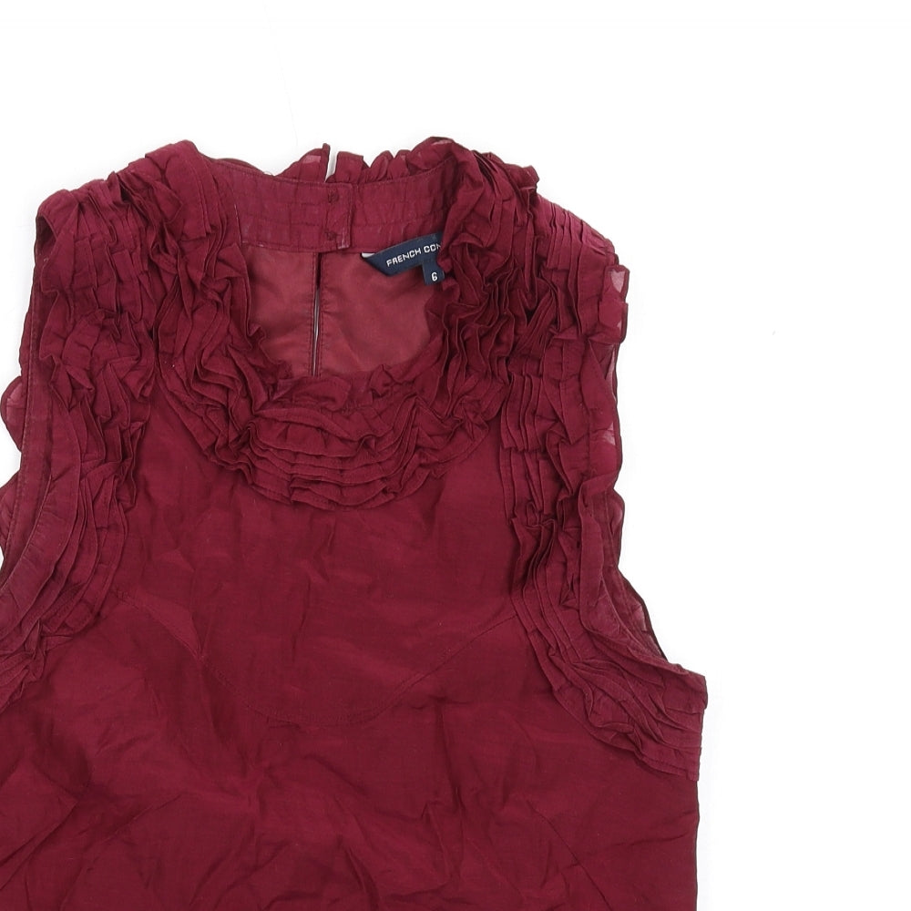 French Connection Womens Red Cotton Basic Tank Size 6 Round Neck