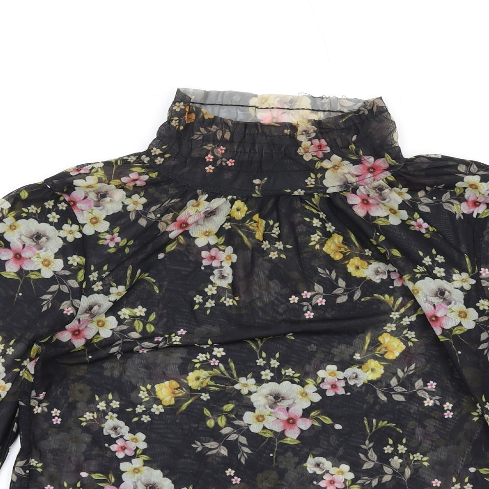 River Island Womens Multicoloured Floral Polyester Basic T-Shirt Size 6 High Neck