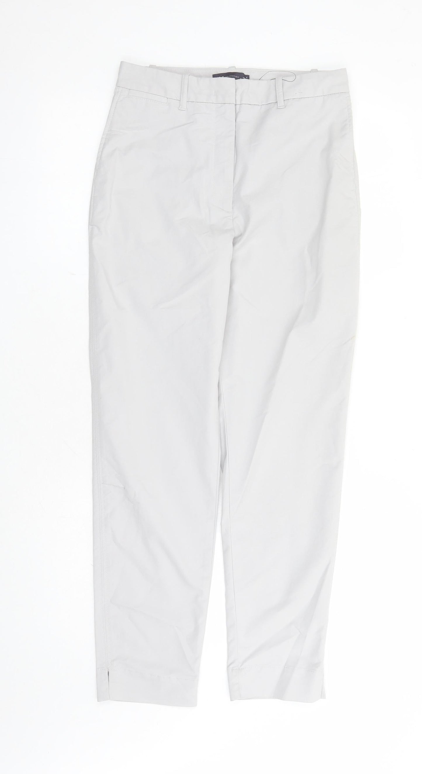 Marks and Spencer Womens Grey Cotton Chino Trousers Size 8 L30 in Regular Zip