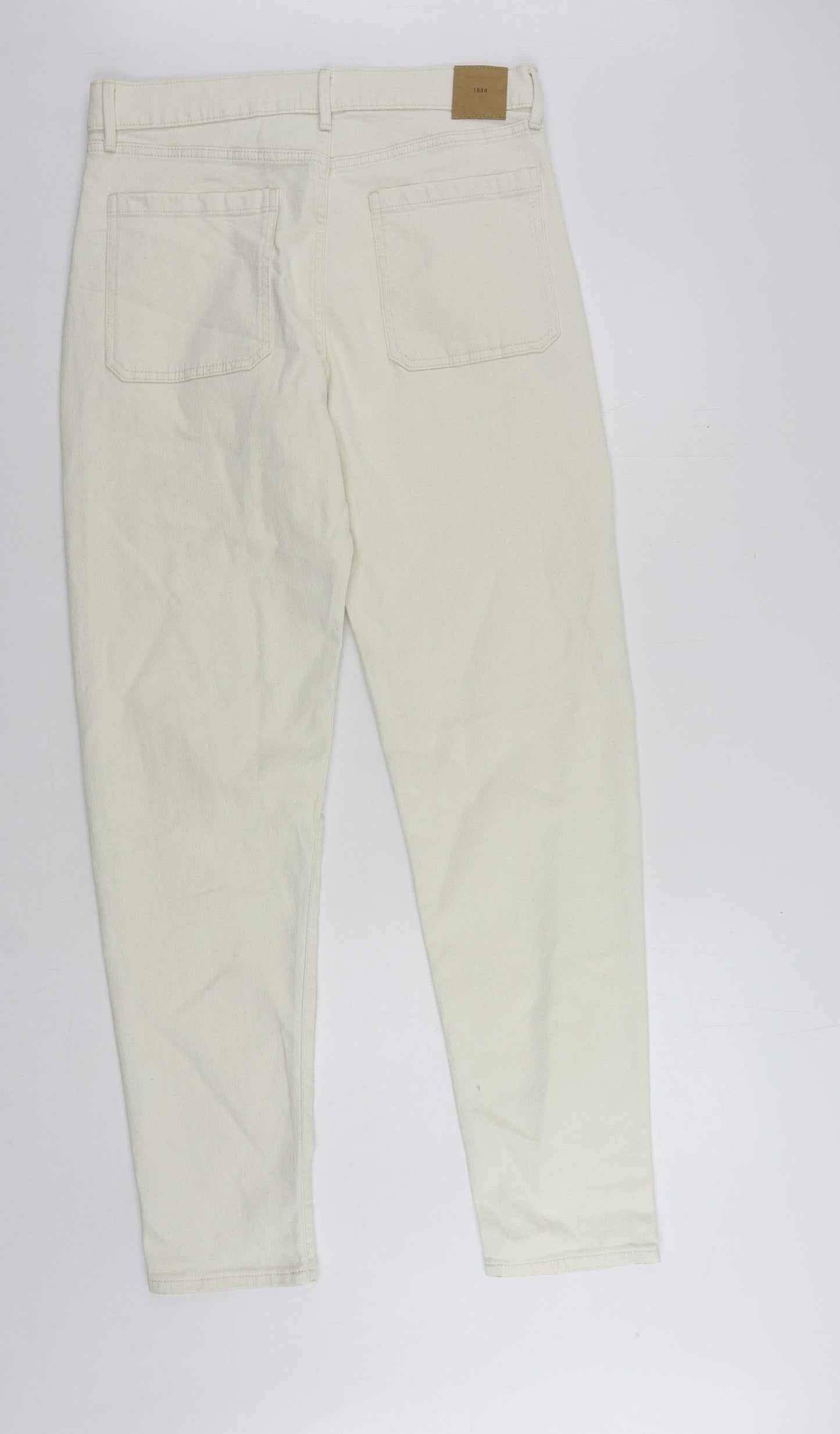 Marks and Spencer Womens Ivory Cotton Trousers Size 32 in L33 in Regular Button