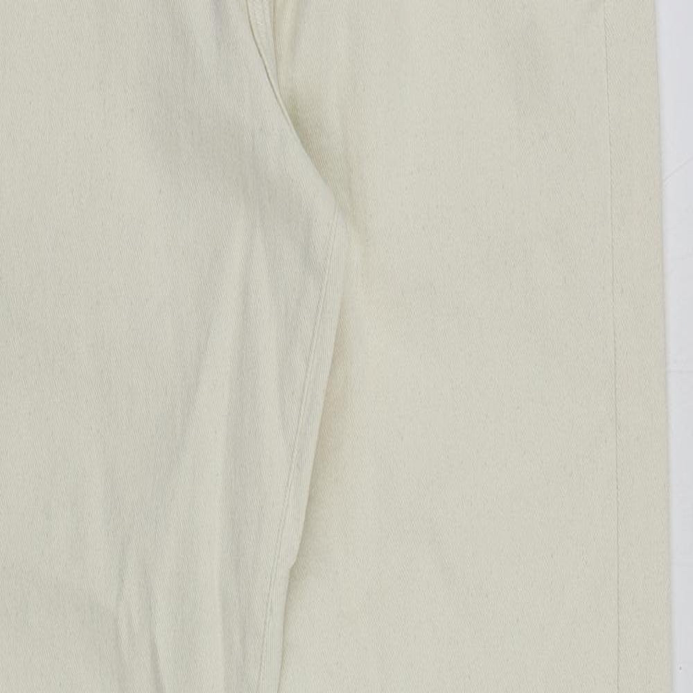 Marks and Spencer Womens Ivory Cotton Trousers Size 32 in L33 in Regular Button