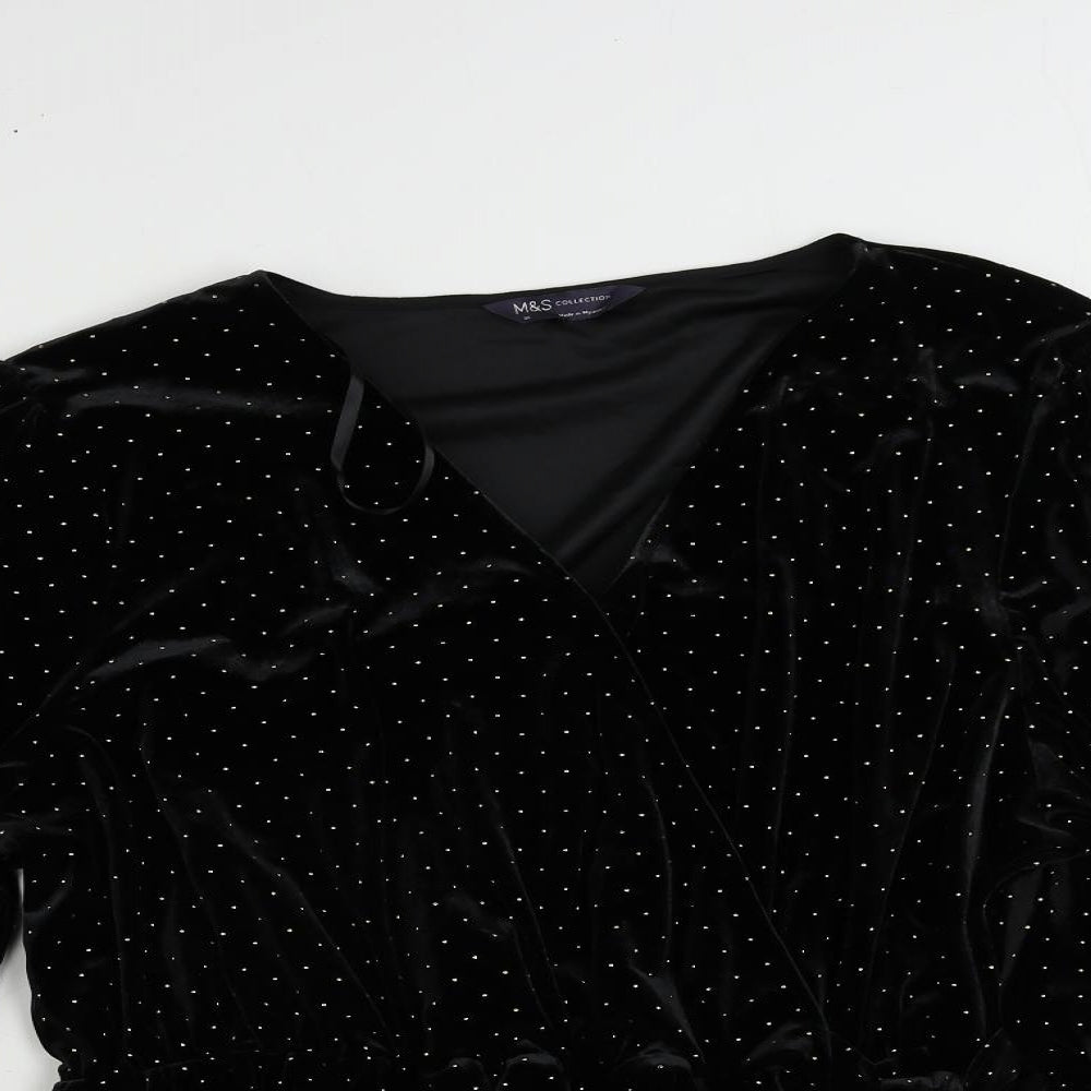 Marks and Spencer Womens Black Polyester Wrap Blouse Size 20 V-Neck - Studded