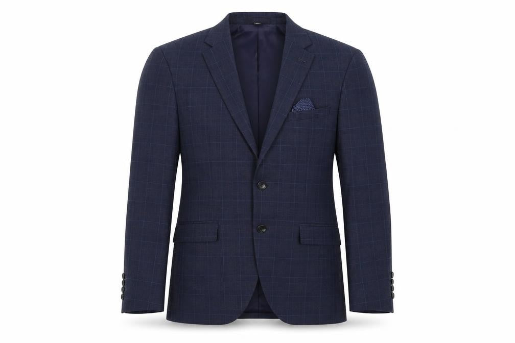 Marks and Spencer Mens Blue Plaid Polyester Jacket Suit Jacket Size 36 Regular