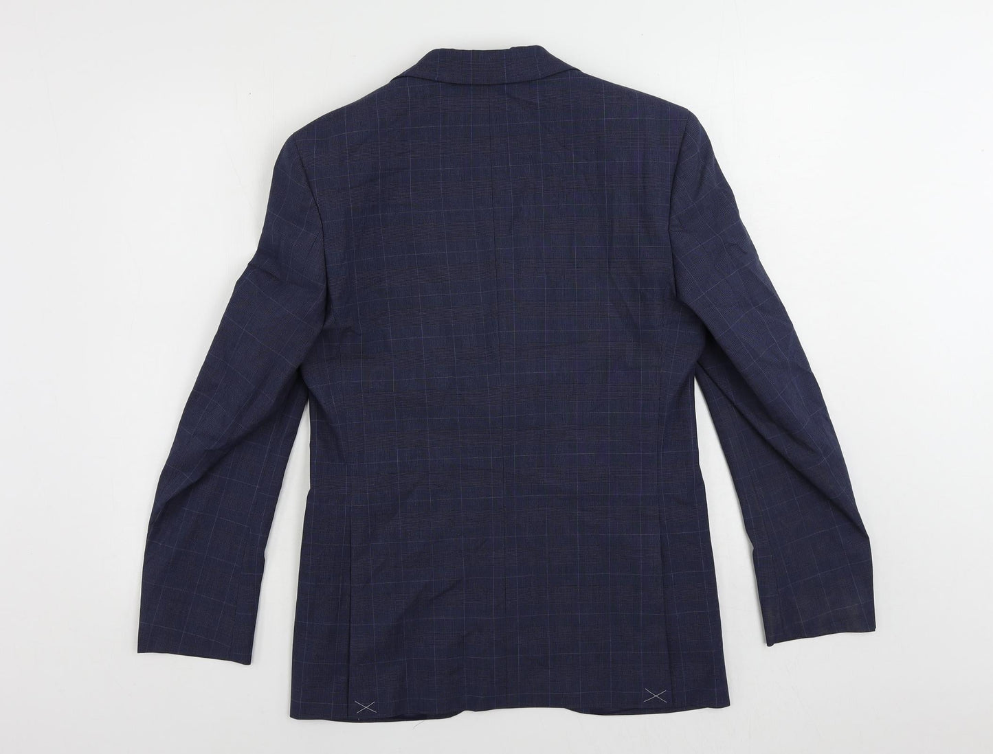 Marks and Spencer Mens Blue Plaid Polyester Jacket Suit Jacket Size 36 Regular