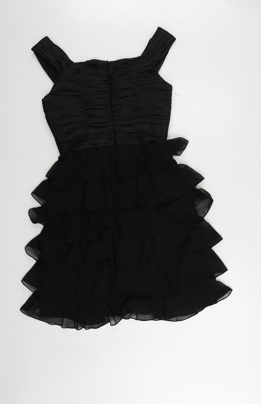 JS Boutique Womens Black Polyester A-Line Size 10 V-Neck Zip - Ruffle