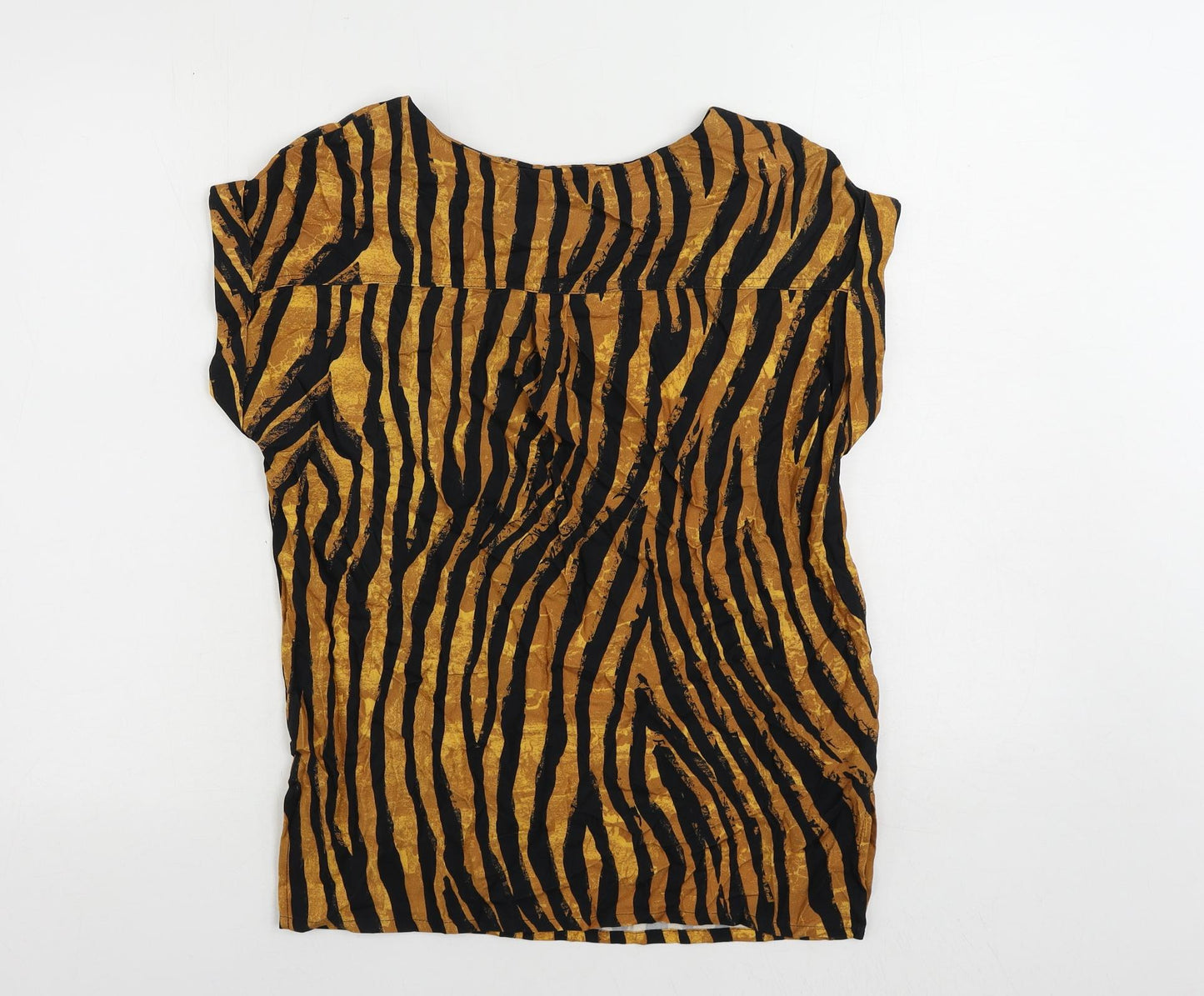 NEXT Womens Brown Animal Print Viscose Basic Blouse Size 8 Boat Neck