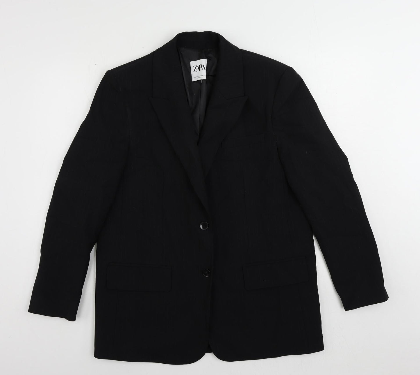 Zara Womens Black Striped Jacket Blazer Size M Button