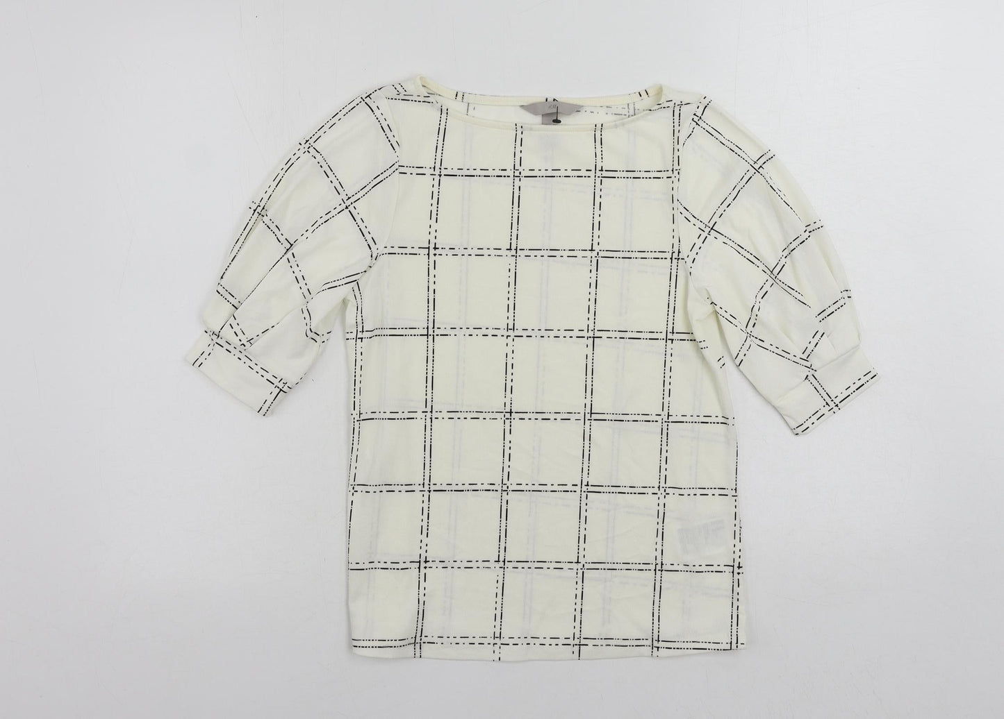 H&M Womens White Geometric Polyester Basic Blouse Size XS Boat Neck