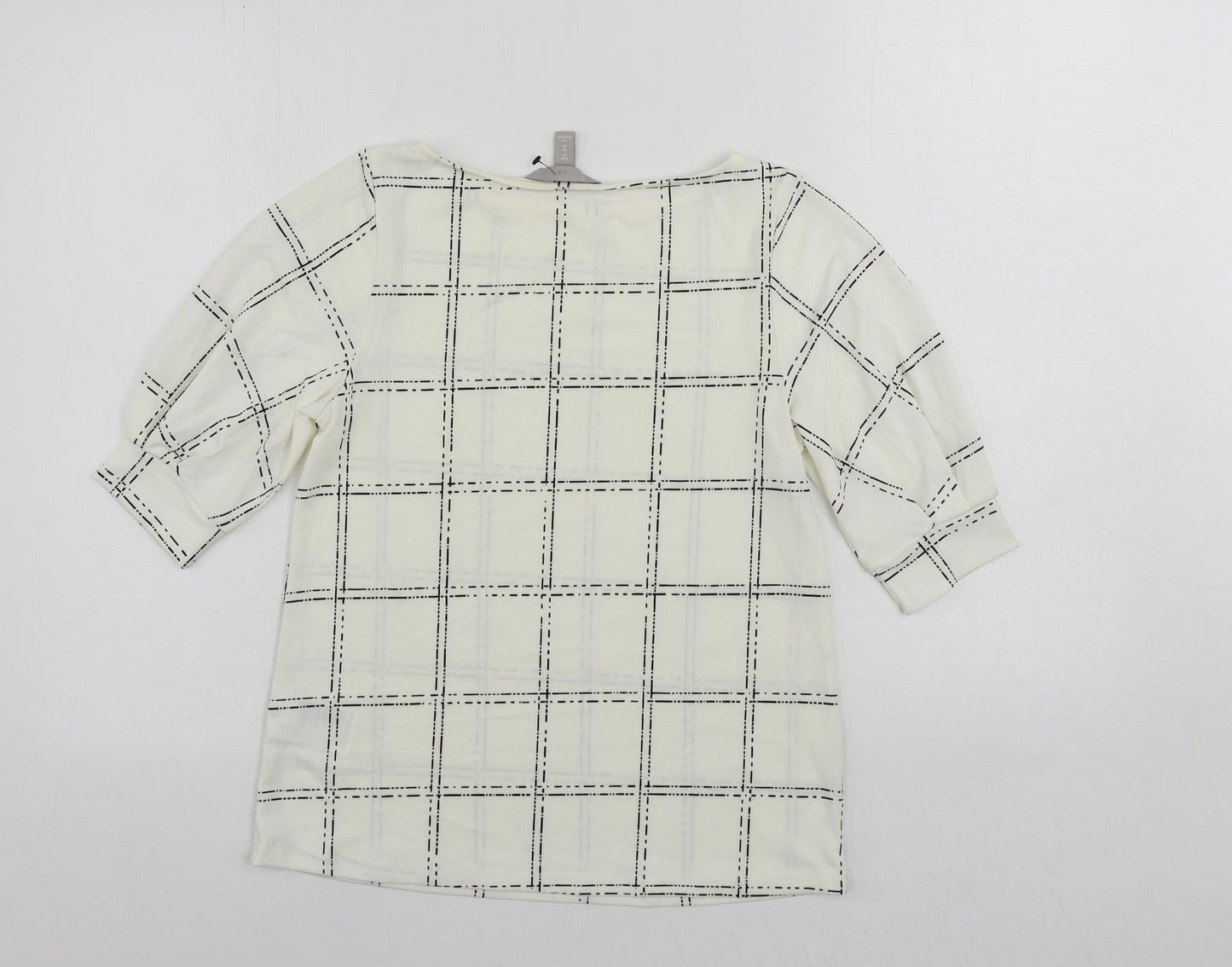 H&M Womens White Geometric Polyester Basic Blouse Size XS Boat Neck