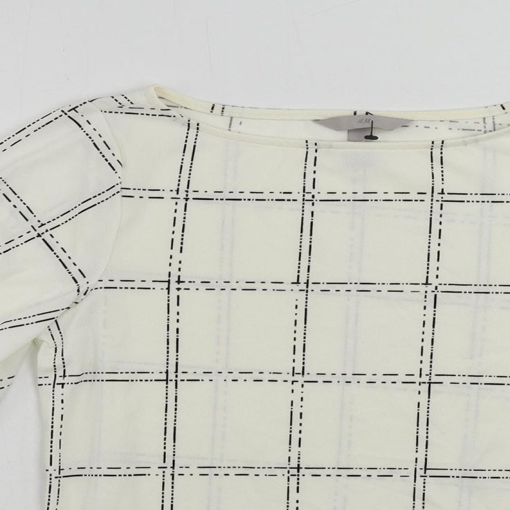 H&M Womens White Geometric Polyester Basic Blouse Size XS Boat Neck