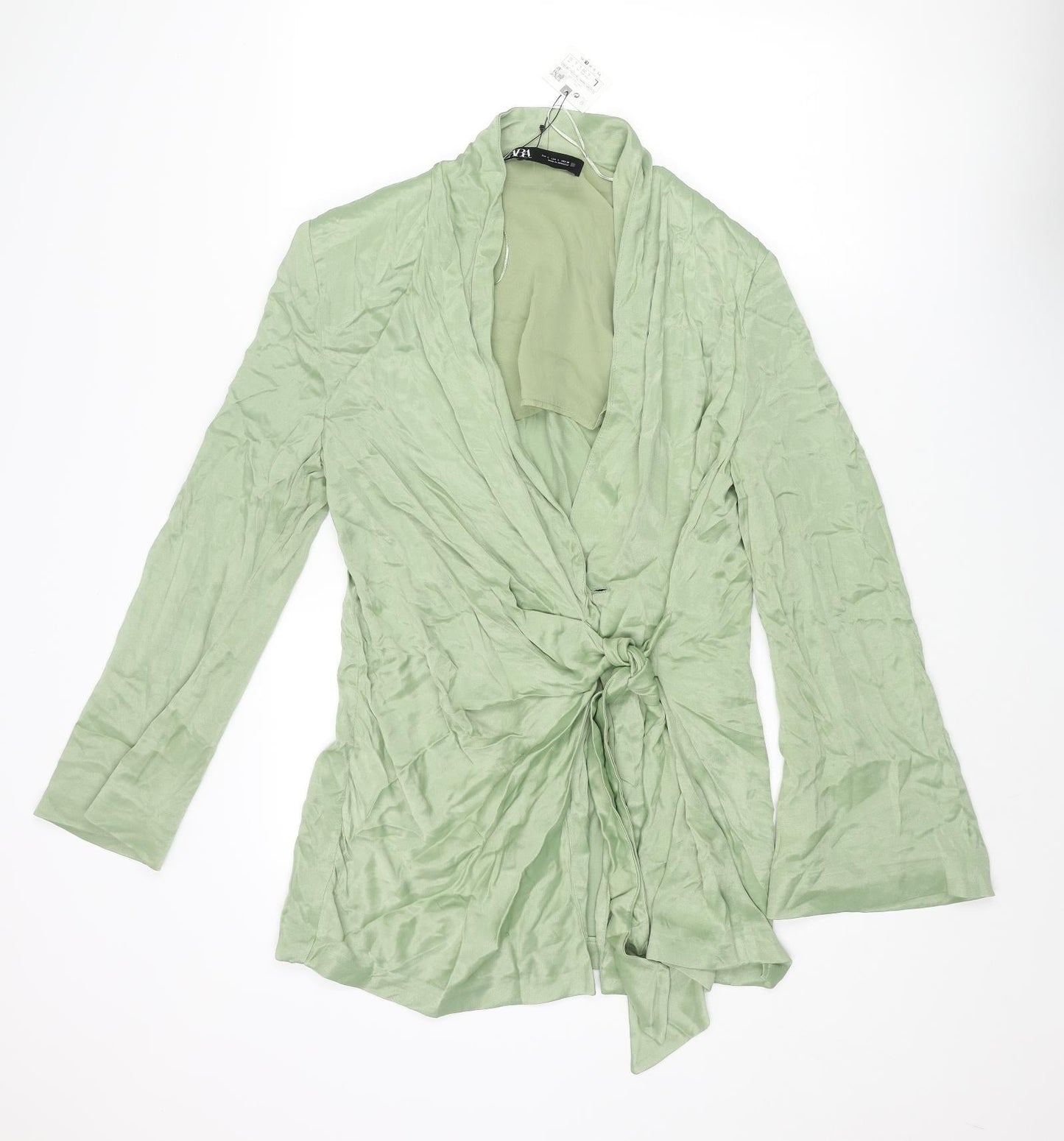 Zara Womens Green Viscose Wrap Dress Size L V-Neck Button