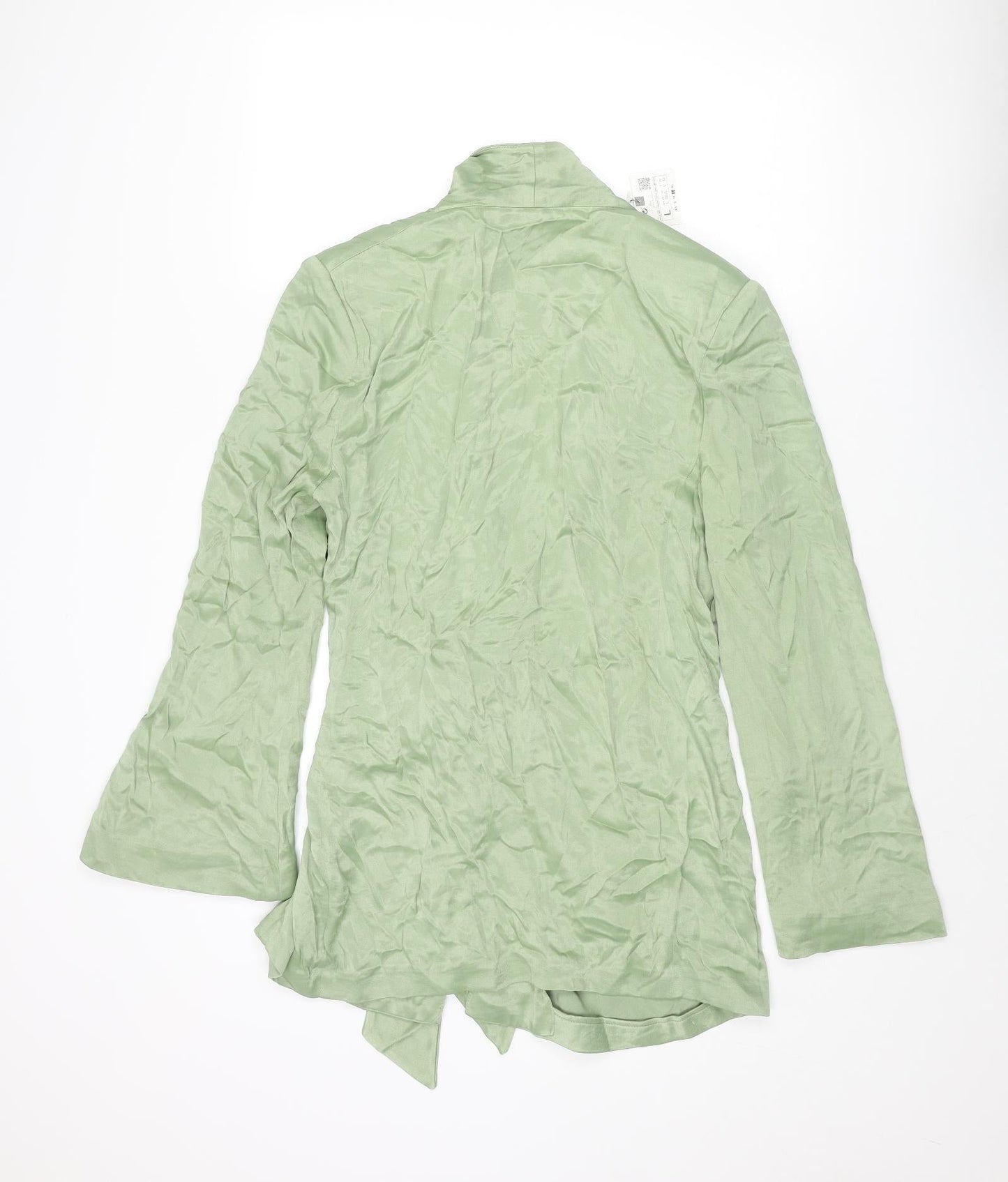 Zara Womens Green Viscose Wrap Dress Size L V-Neck Button
