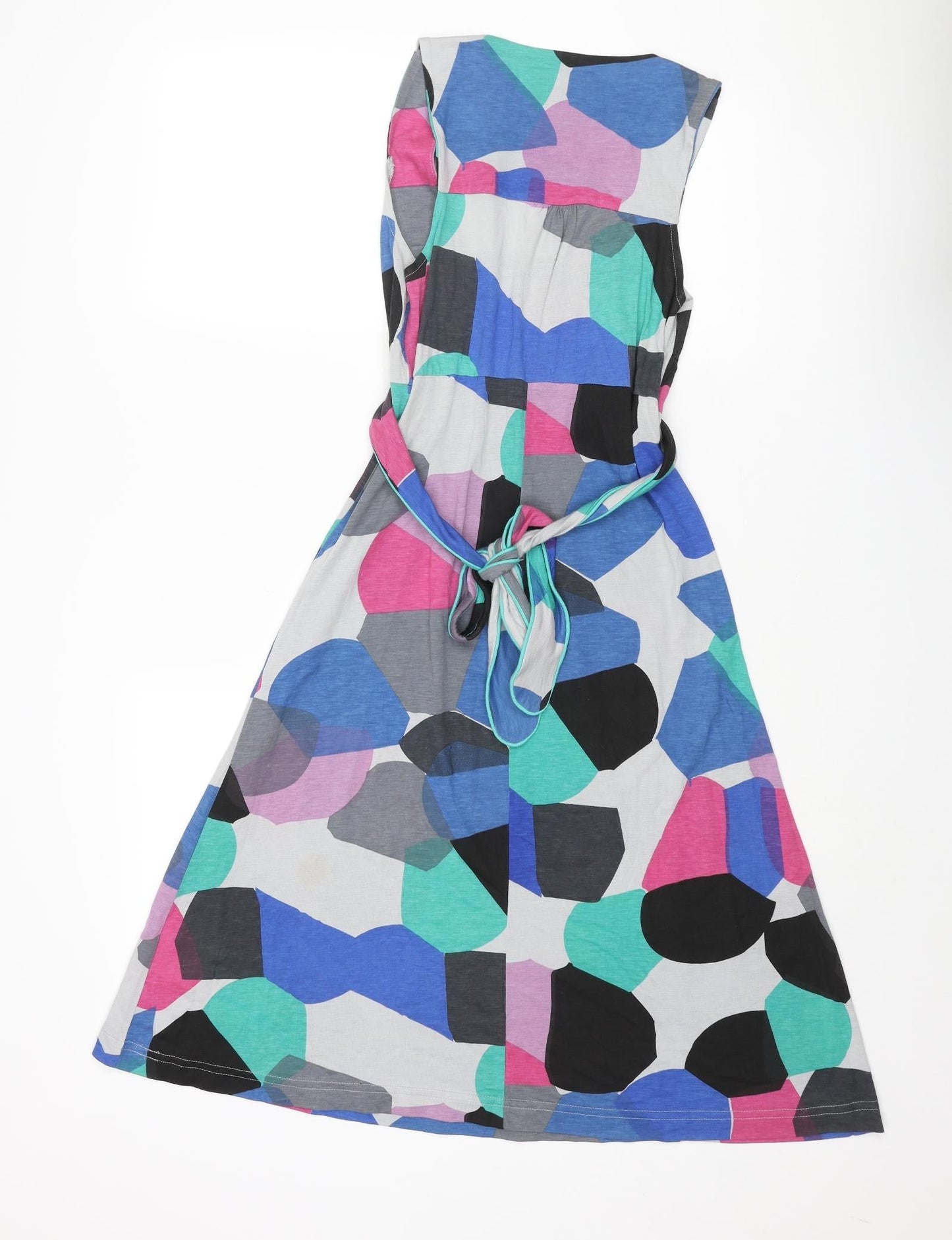 Numph Womens Multicoloured Geometric Modal A-Line Size S V-Neck Pullover - Belted