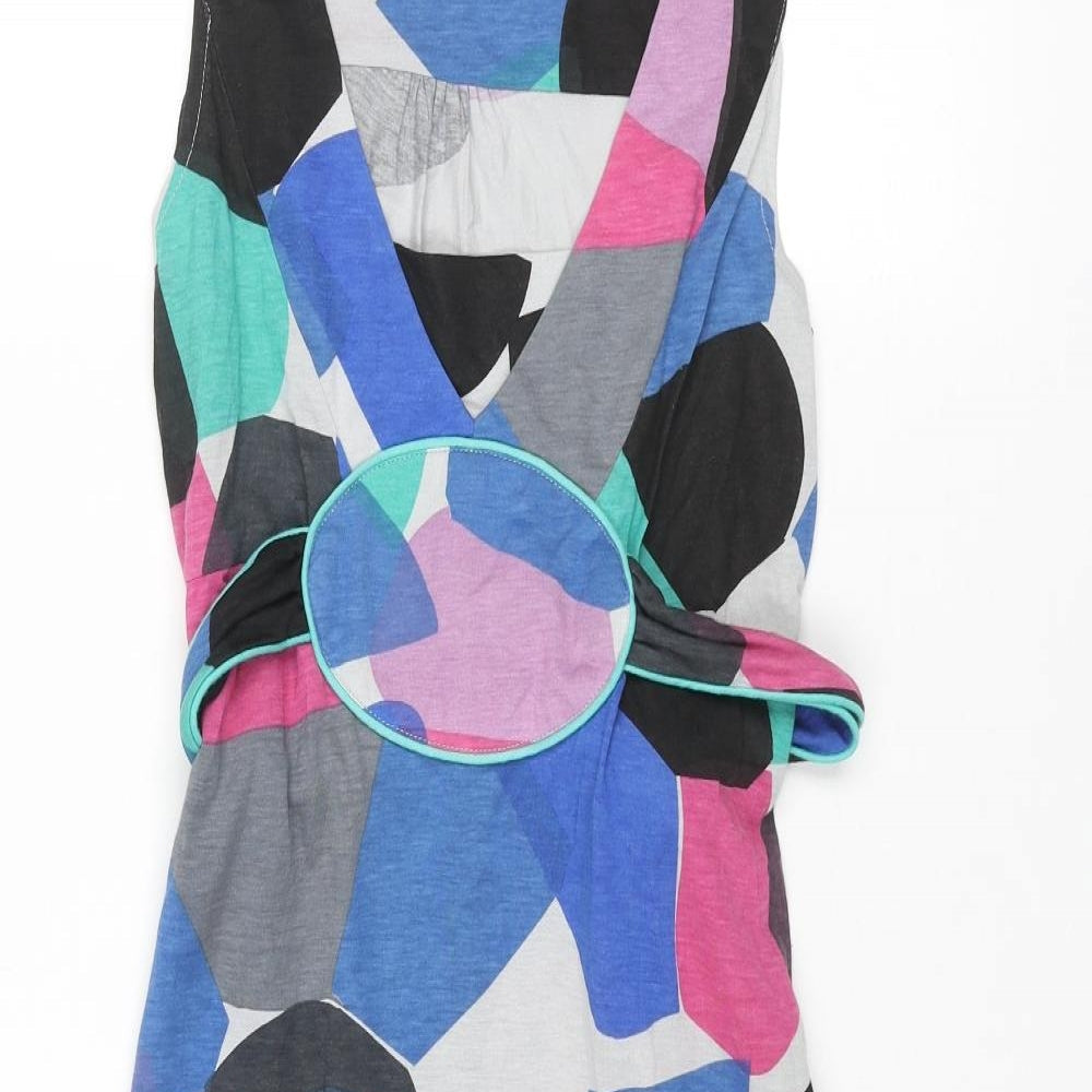 Numph Womens Multicoloured Geometric Modal A-Line Size S V-Neck Pullover - Belted