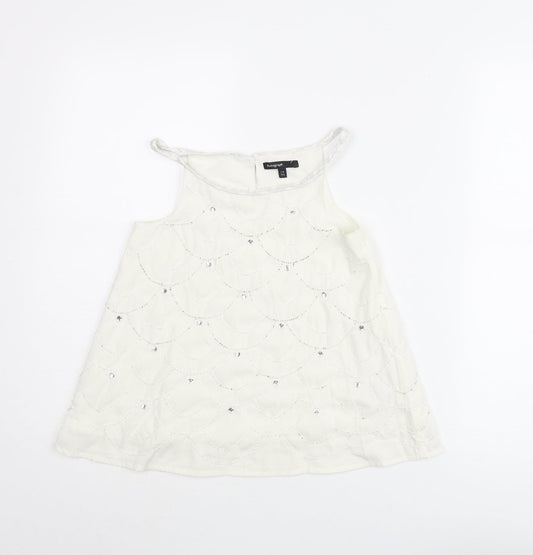 Autograph Girls White Geometric Polyester Camisole Blouse Size 7-8 Years Round Neck Button - Beading