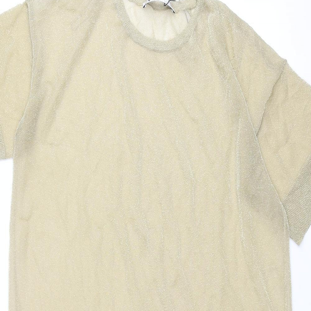 Zara Womens Gold Polyamide Jumper Dress Size S Round Neck Pullover