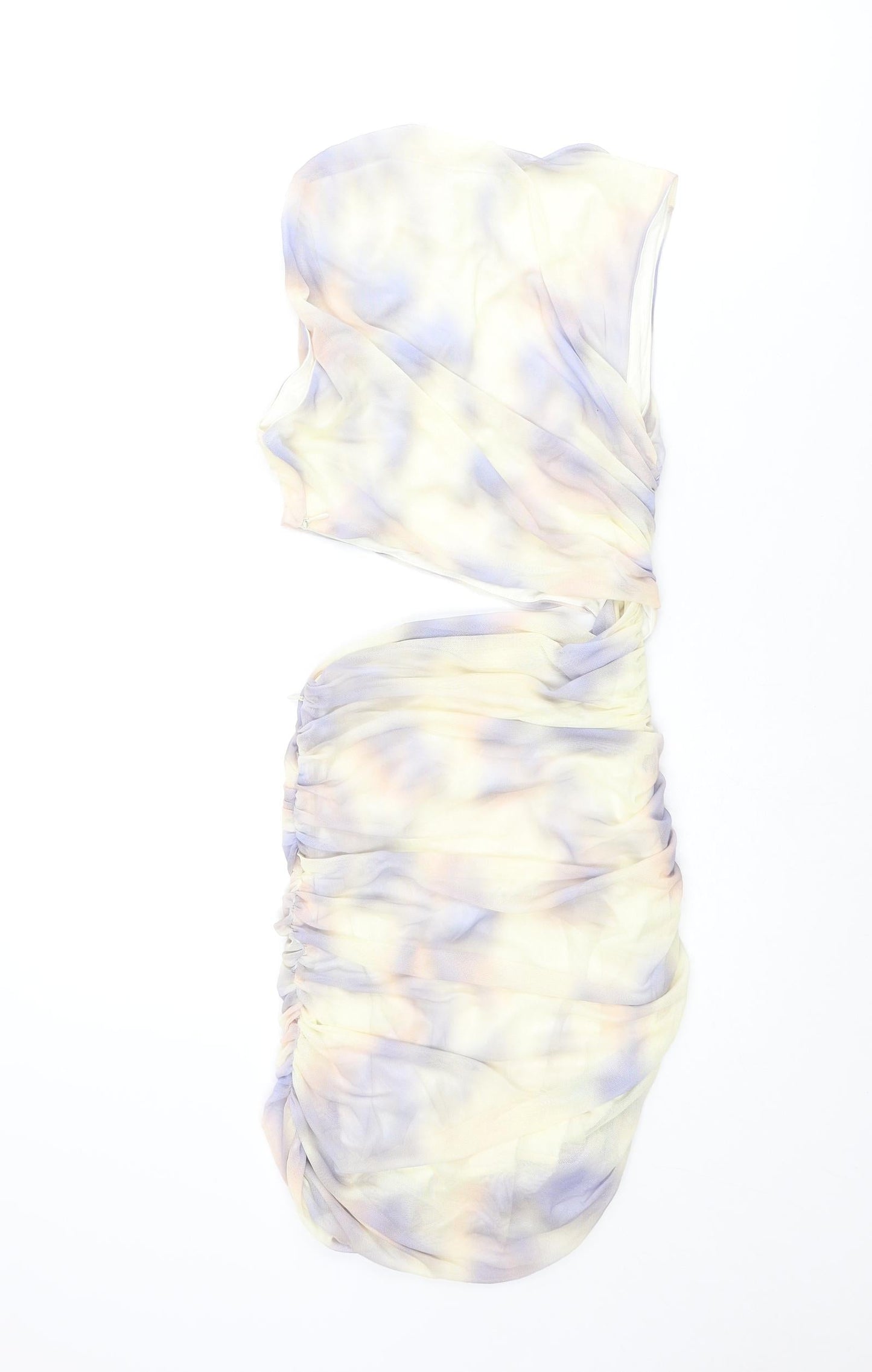 Zara Womens Multicoloured Tie Dye Polyester Bodycon Size XS Round Neck Zip - Rouched Cut Out
