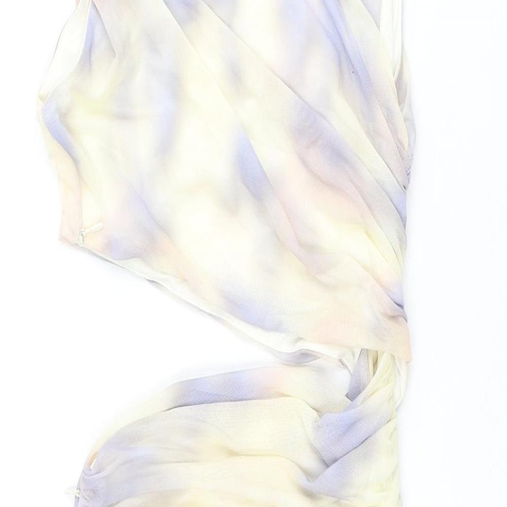 Zara Womens Multicoloured Tie Dye Polyester Bodycon Size XS Round Neck Zip - Rouched Cut Out
