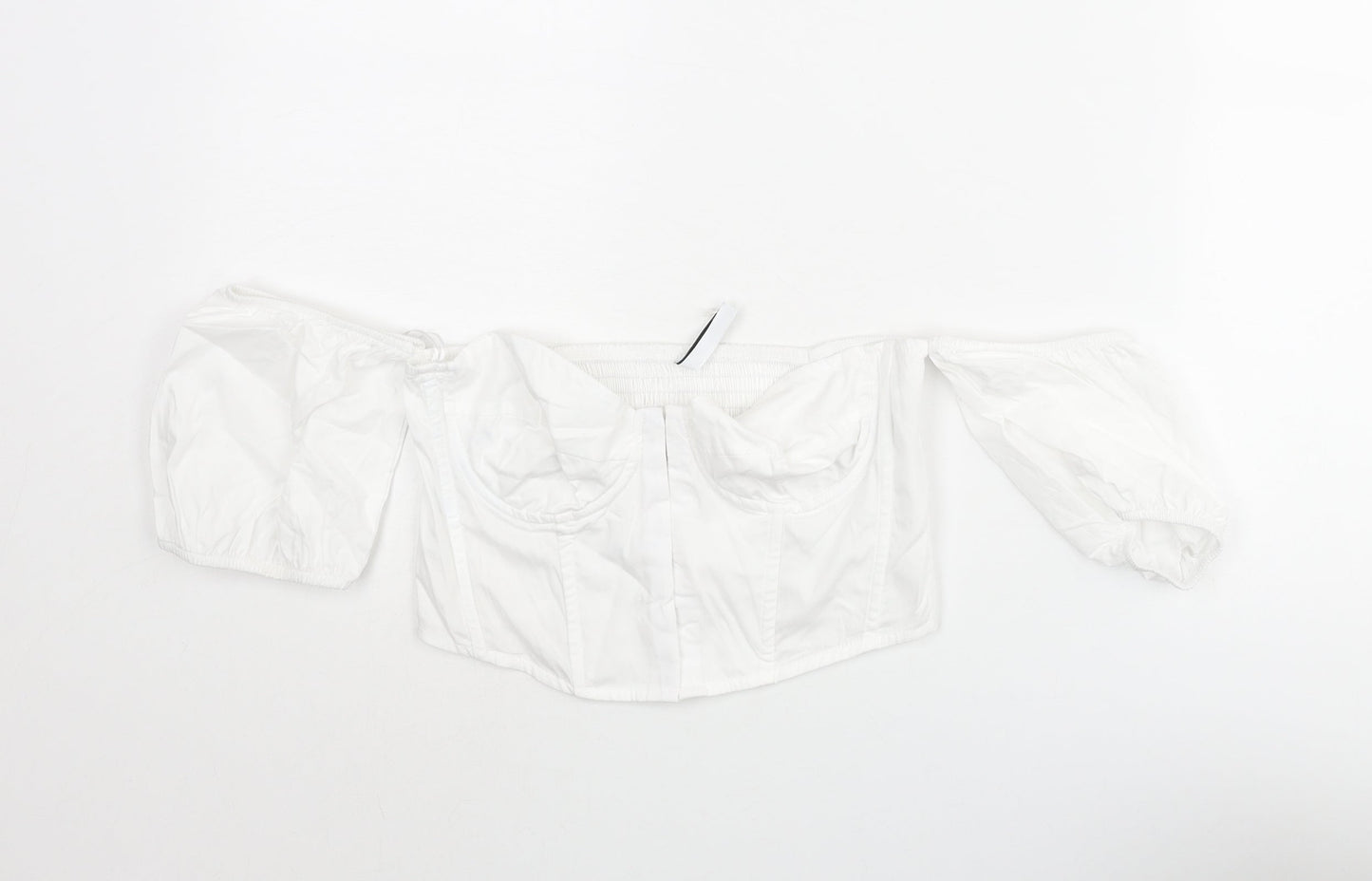 Stradivarius Womens White Cotton Cropped Blouse Size S Off the Shoulder - Corset