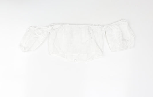 Stradivarius Womens White Cotton Cropped Blouse Size S Off the Shoulder - Corset
