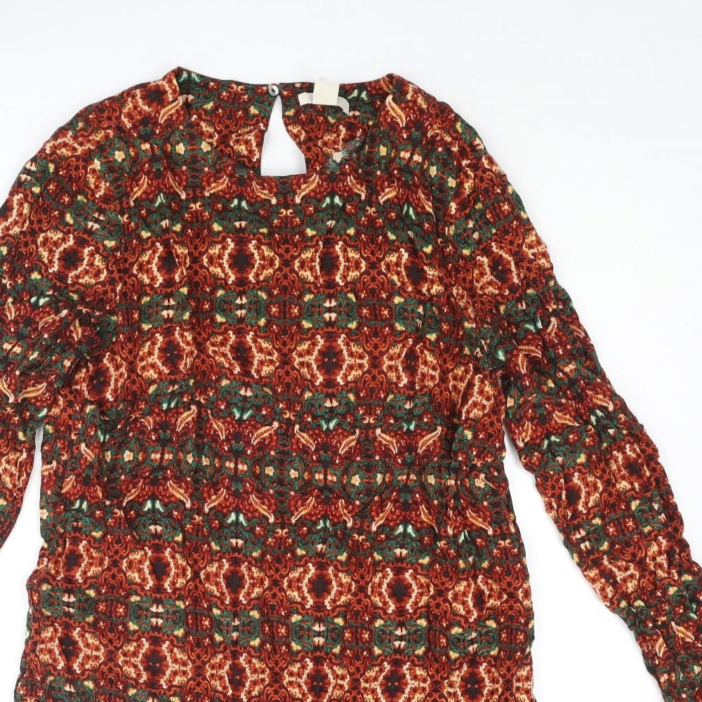 H&M Womens Multicoloured Geometric Viscose Shift Size 12 Round Neck Button