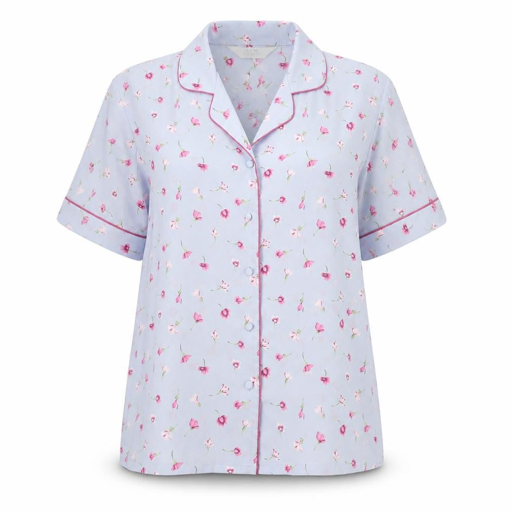 JFW Womens Blue Floral Polyester Top Pyjama Top Size 10 Button