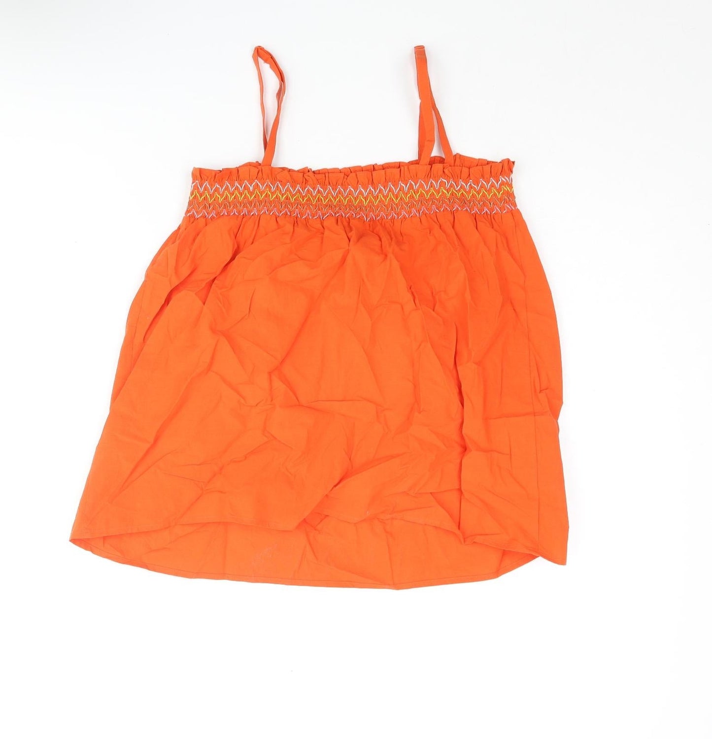 Marks and Spencer Womens Orange Cotton Camisole Blouse Size 10 Square Neck - Rouched