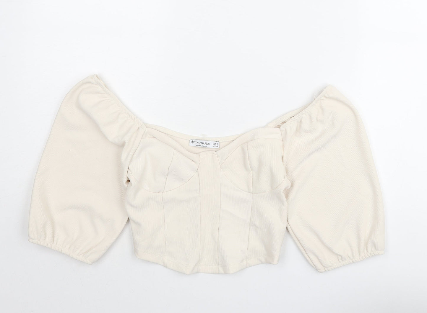 Zara Womens Ivory Polyester Cropped Blouse Size S Sweetheart - Corset Style