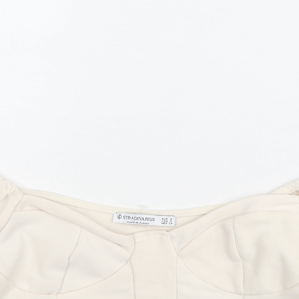 Zara Womens Ivory Polyester Cropped Blouse Size S Sweetheart - Corset Style