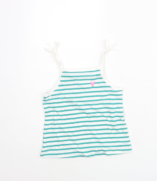 Marks and Spencer Girls Blue Striped Cotton Basic Tank Size 3-4 Years Square Neck Pullover - Embroidered Heart