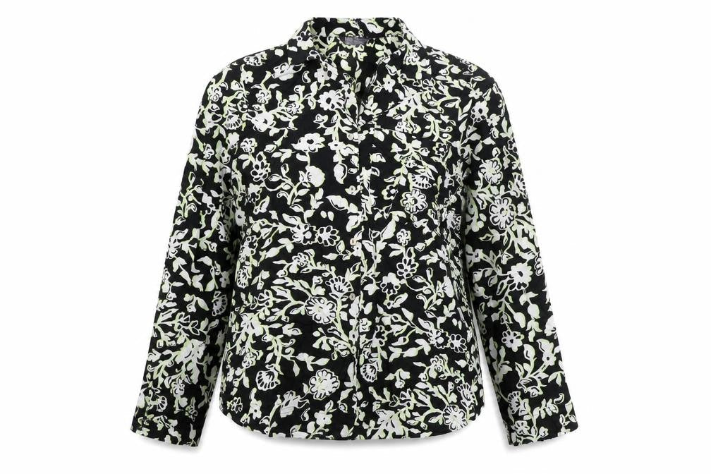 Marks and Spencer Womens Black Floral Viscose Basic Button-Up Size 14 Collared